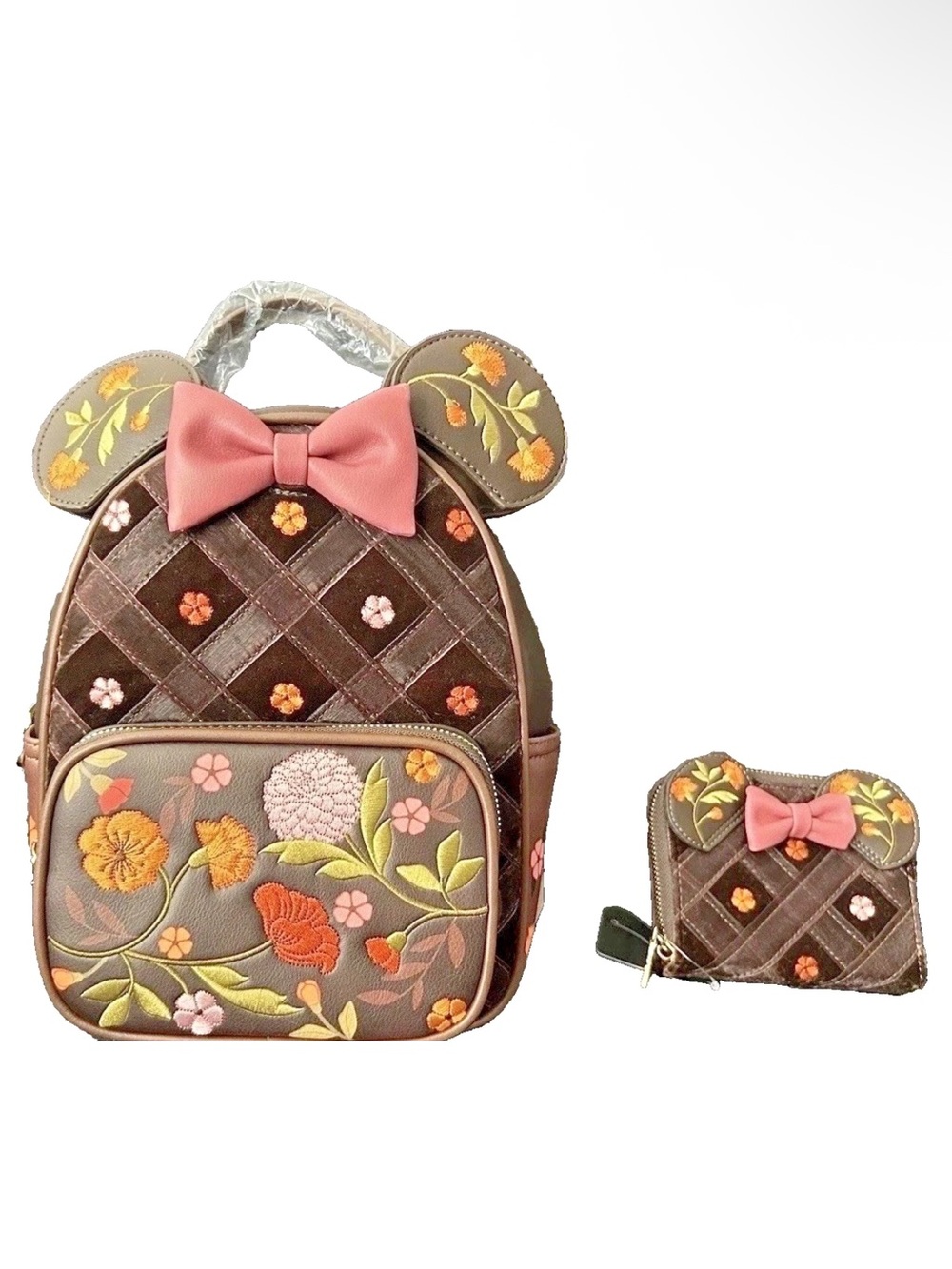 Minnie Mouse Velvet Floral Interchangeable Ears Disney Mini Backpack & Wallet